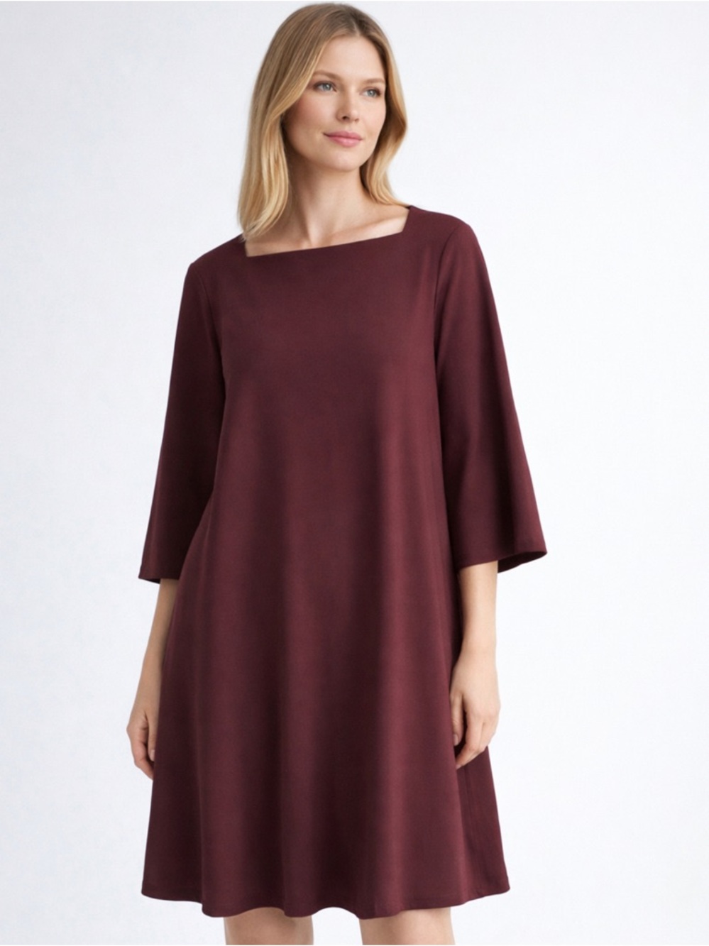 Lafayette 148 Elsa Square Neck Burgundy Dress